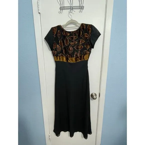 Y2k Urban Angel Dress Dress Small Velvet Burnout Black Copper Leaves Whimsigoth