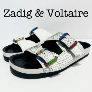 Zadig &amp; Voltaire Keith Double Strap Off White Leather Sandals Size 39