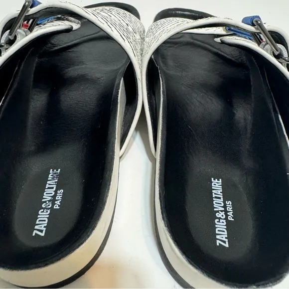 Zadig &amp; Voltaire Keith Double Strap Off White Leather Sandals Size 39