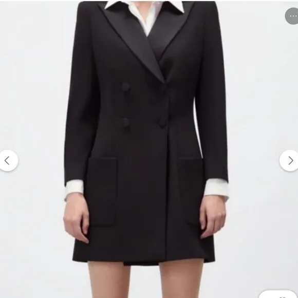 ZARA BLACK COLLARED DOUBLE-BREASTED BLAZER JACKET DRESS WITH POCKETS SIZE M NWT