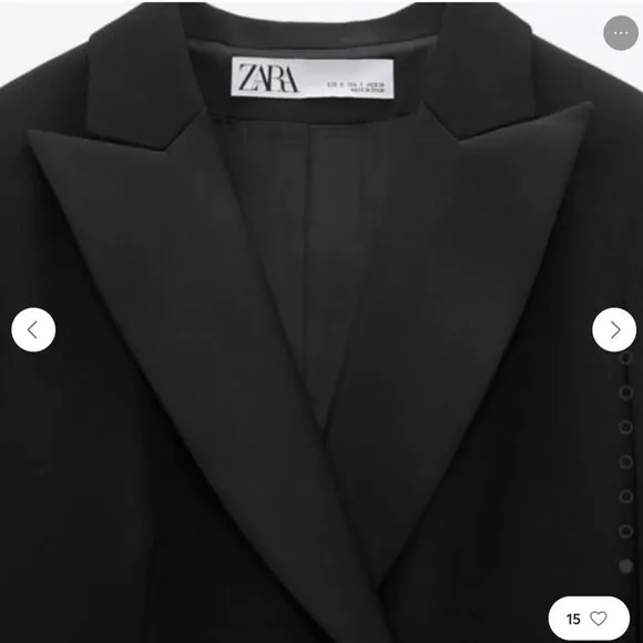 ZARA BLACK COLLARED DOUBLE-BREASTED BLAZER JACKET DRESS WITH POCKETS SIZE M NWT