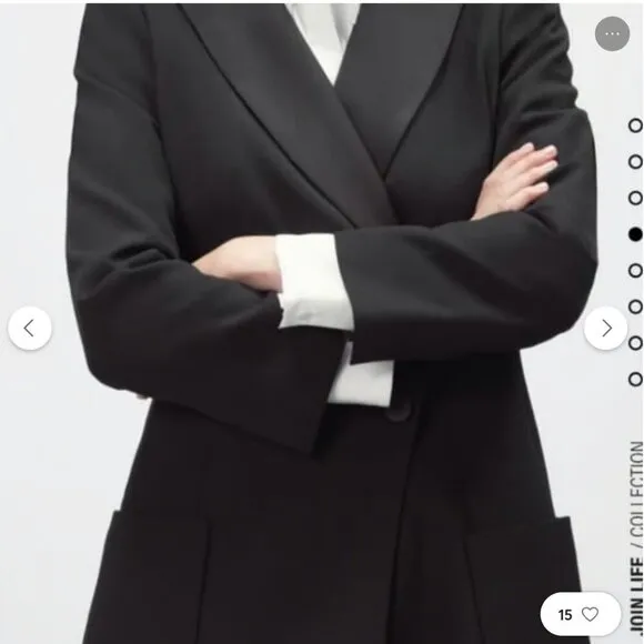 ZARA BLACK COLLARED DOUBLE-BREASTED BLAZER JACKET DRESS WITH POCKETS SIZE M NWT