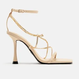 🖤ZARA CHAIN TRIM HEELED LEATHER SANDALS