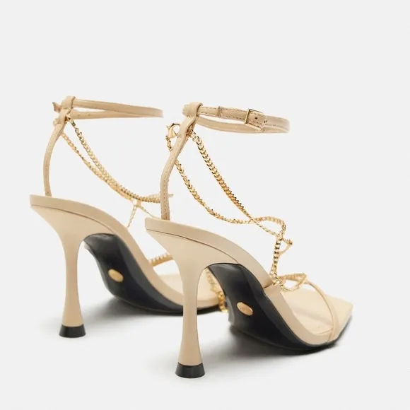 🖤ZARA CHAIN TRIM HEELED LEATHER SANDALS