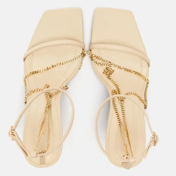 🖤ZARA CHAIN TRIM HEELED LEATHER SANDALS