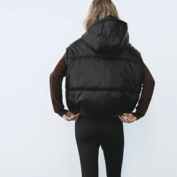 Zara Cropped Puffer Vest Bomber
