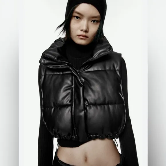 Zara Cropped Puffer Vest Bomber