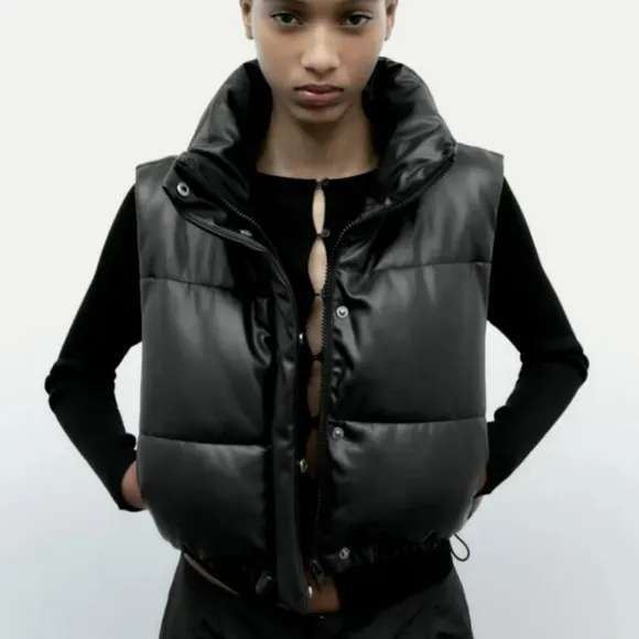 Zara Cropped Puffer Vest Bomber