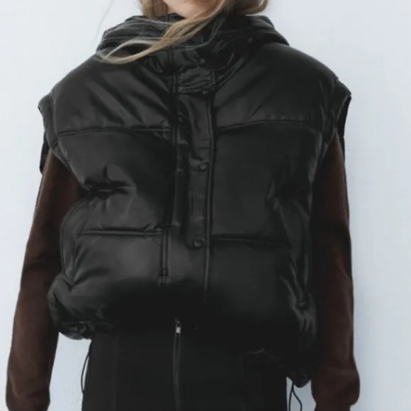 Zara Cropped Puffer Vest Bomber