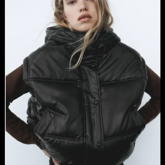 Zara Cropped Puffer Vest Bomber