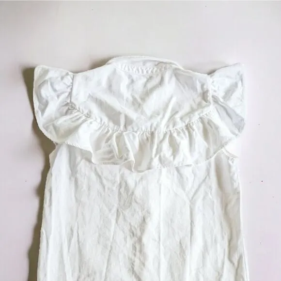 ZARA Denim Prairie Sleeveless Flounced Button Front Shirt Dress M Oyster White