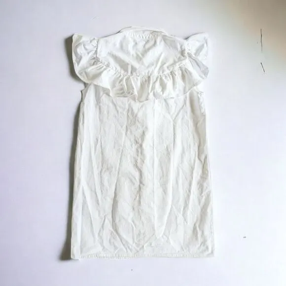 ZARA Denim Prairie Sleeveless Flounced Button Front Shirt Dress M Oyster White