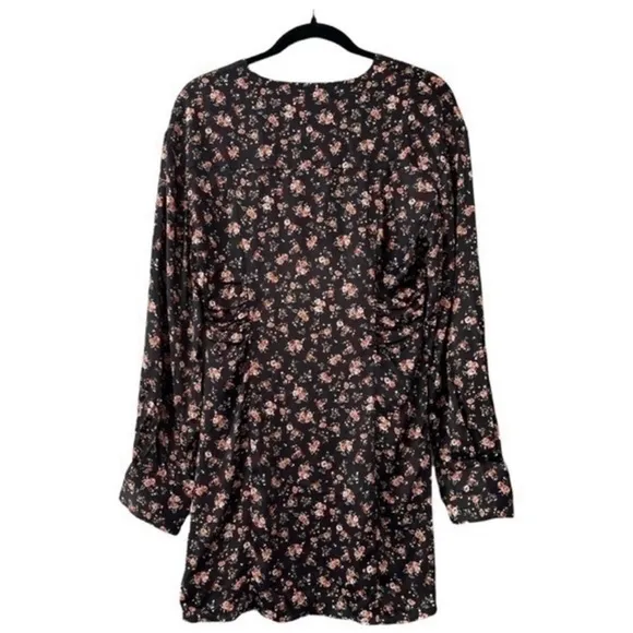 Zara Floral Print Mini Dress Black Medium Button Front