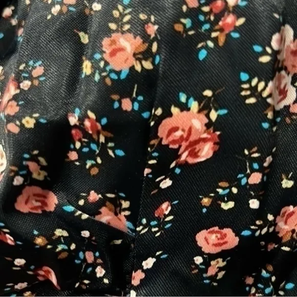 Zara Floral Print Mini Dress Black Medium Button Front