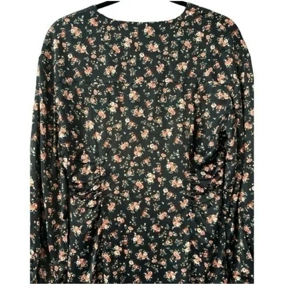 Zara Floral Print Mini Dress Black Medium Button Front