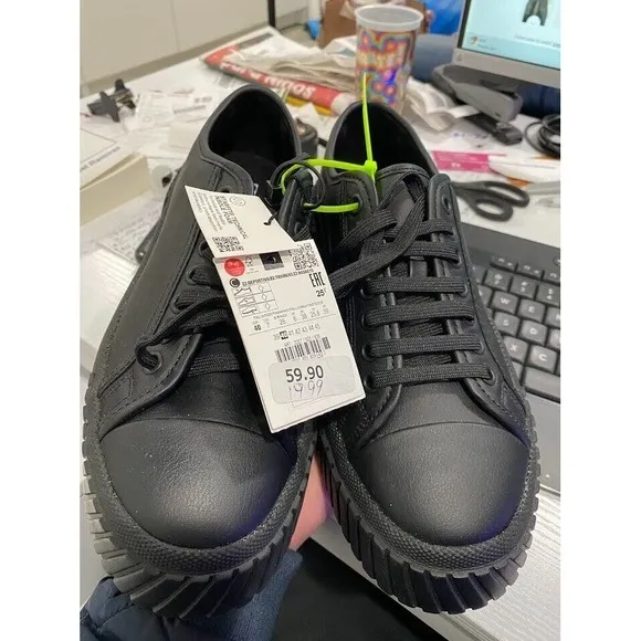ZARA‎ Men's Black LEATHER RUBBER SOLES Lace-Up Sneaker 40