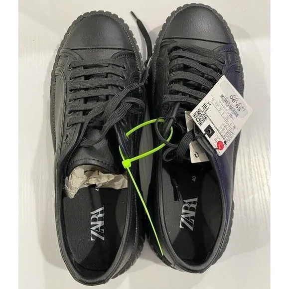 ZARA‎ Men's Black LEATHER RUBBER SOLES Lace-Up Sneaker 40