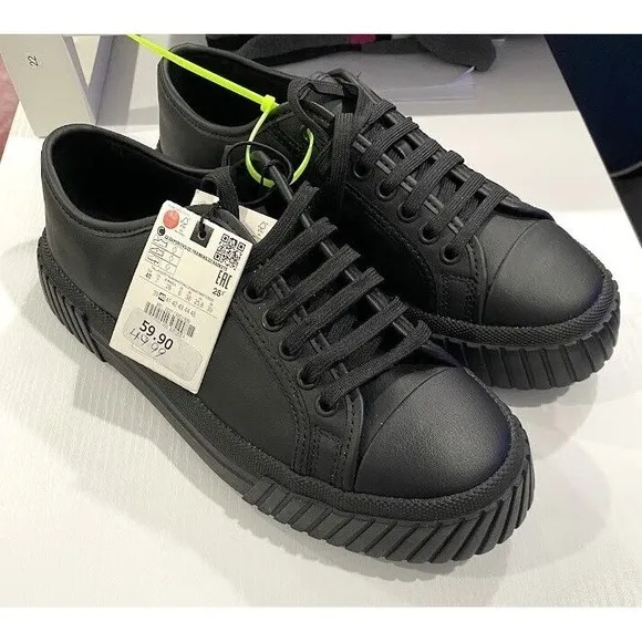 ZARA‎ Men's Black LEATHER RUBBER SOLES Lace-Up Sneaker 40