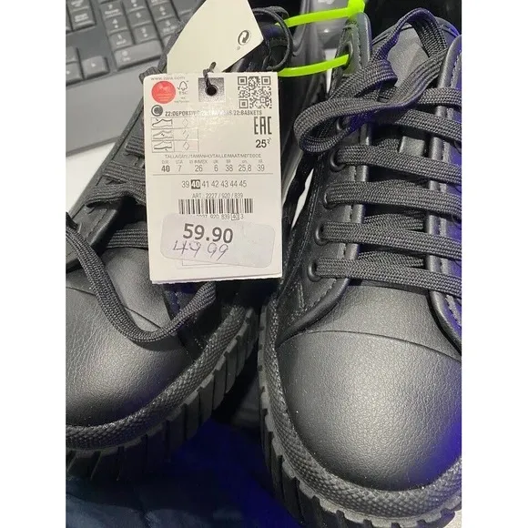 ZARA‎ Men's Black LEATHER RUBBER SOLES Lace-Up Sneaker 40