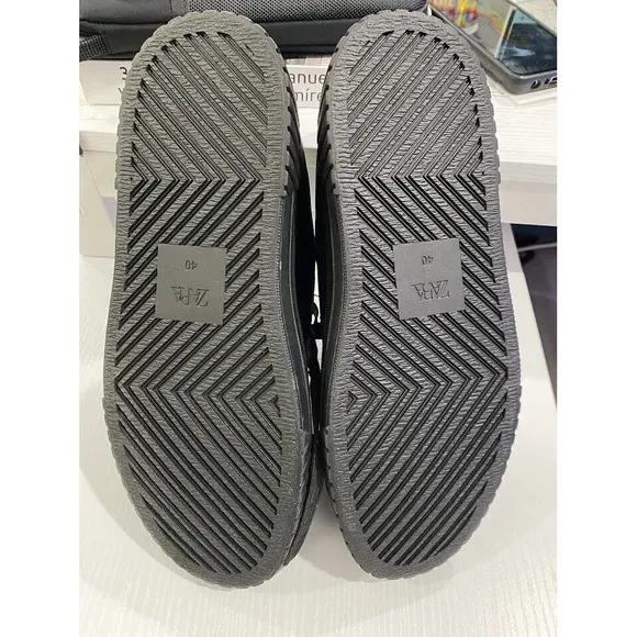 ZARA‎ Men's Black LEATHER RUBBER SOLES Lace-Up Sneaker 40