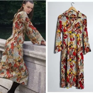 Zara Satin Effect Floral Midi Dress